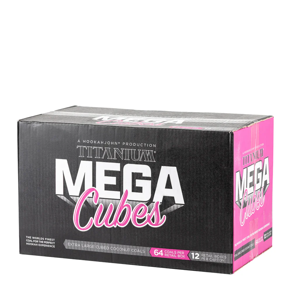 titanium-mega-cubes-case 12 Pack (12 x 64 piece boxes of Titanium MEGA CUBES Hookah Coals) - Image 1